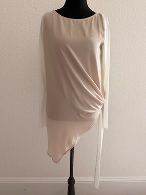 ZARA Asymmetrical Hem Tie Detail Blouse Cream & White | Long Sleeve Minimalist